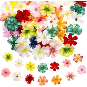 60pcs Fake Flower Heads Artificial Small Silk Flowers Decoration Flowers, Stemless Daisy Fabric Flowers, Assorted Plum Blossom Heads for Wedding Party Wreath Garland Cake (Multicolor)