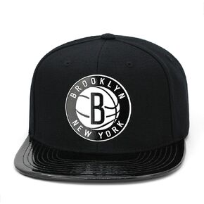 قبعة Mitchell & Ness Brooklyn Nets Snapback - أسود/جلد لامع/مادة TPU - قبعة كرة السلة للرجال