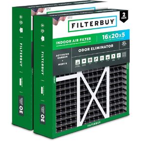 Filterbuy 16x20x5 Air Filter MERV 8 Odor Eliminator (2-Pack), Pleated HVAC AC Furnace Air Filters with Activated Carbon for Honeywell, Lennox, and More (Actual Size: 15.75 x 19.75 x 4.38 Inches)