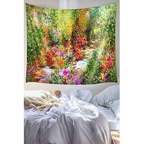 JAWO Flower Tapestry Colorful Floral Plants Tapestry Spring Theme Mystic Secret Garden Wild Flower Tapestry Wall Hanging Dorm Decor Wall Tapestries For Living Room Bedroom Picnic Wall Deco (80X60)