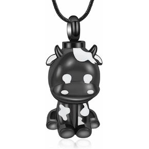 zeqingjw Cow Cremation Urn Necklace Ashes Jewelry for Women Men Stainless Steel Cremation Necklaces Memorial Keepsake Jewelry Pendant