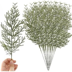 TIHOOD 26PCS 14 Inches Artificial Pine Branches Christmas Faux Cedar Stems Artificial Faux Cedar Branches Fake Christmas Greenery Pine Picks for Wreath Craft DIY Home Kitchen Decorations