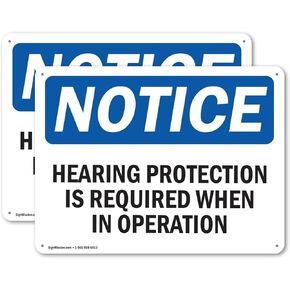 (2 Pack) Hearing Protection Is Required When In Operation OSHA Notice Sign 5 Inch X 3.5 Inch Vinyl Label Decal Sticker Weather Resistant, UV Protected for Workplace, Business, and Construction Site, Made in the USA