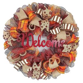 Burgundy Fall Wreath - Burlap Thanksgiving Autumn Door Wreath - Brown Maroon Red Orange Yellow : F2 (No Centerpiece (Wreath Only))