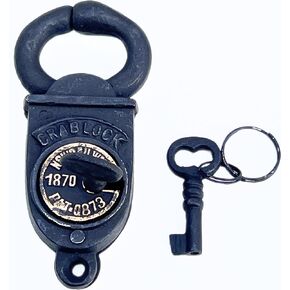 Antique Style Lock Iron Crab Look Padlock with Keys Engraving Lock Old Trunk Vintage Black Rustic Home & Office Decor
