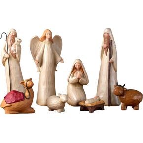 Avalon Gallery Nativity Sets for Christmas - Crafted Rustic Carved Nativity Scene, 10-Inch Scale, 8-Piece
