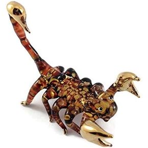 Tiny 3" Long Brown Gold Scorpion Figurine - Miniature Hand Blown Glass Scorpions Arachnid Arthropod Insect Colorful Crystal Animal Decorative Collectible Figurines Décor Gifts