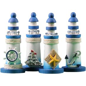 HEALLILY Tabletop Lighthouse Decor 4pcs miniture Lighthouse Figurines Mini Lighthouse Decor Mediterranean Figurines Ornaments Miniature Landscaping Decorations Wooden Mediterranean Ornament