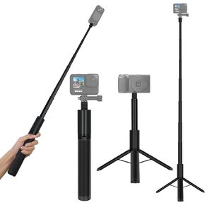 48" Invisible Extendable Camera Selfie Stick for Insta360, one x2 x2 x3 RS GO3 Gopro Max Hero 12 11 10 9 8 7 6 5 and Other Action Cameras with 1/4" Screw Mini Portable Camera Tripod