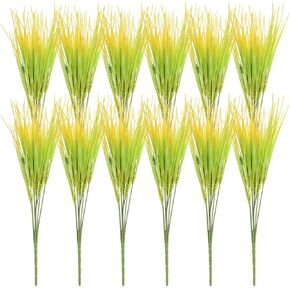 uxcell 12Pcs Artificial Grass Plants, 15.7" Plastic Fake Wheat Grass Greenery Shrubs Outdoor Artificial Shrubs Faux Bushes for Home Garden Front Decor, Green