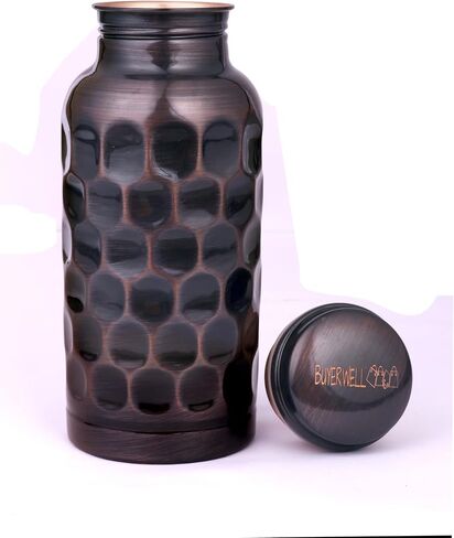 100% Pure Copper Antique Diamond Hammered Water Bottle 17 Oz Copper Bottle Water with Lid – Ayurvedic Copper Water Bottle – Copper Water Vessel - Drink More Water Bottle – Small -Leak Proof in Saudi Arabia