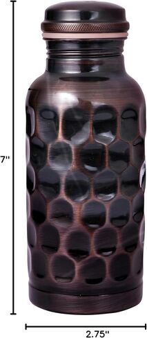 100% Pure Copper Antique Diamond Hammered Water Bottle 17 Oz Copper Bottle Water with Lid – Ayurvedic Copper Water Bottle – Copper Water Vessel - Drink More Water Bottle – Small -Leak Proof in Saudi Arabia