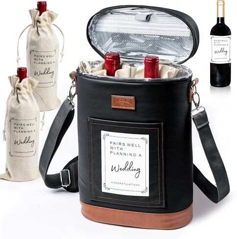 2 Bottle Wine Cooler Bags, Insulated Wine Bag with 2 Wine Drawstring Bag and 2 Engagement Wine Labels, Wine Carrier Bag,Wine Accessories for Wine Lovers, Engagement Gifts for Her, Wine Travel Bag in Saudi Arabia