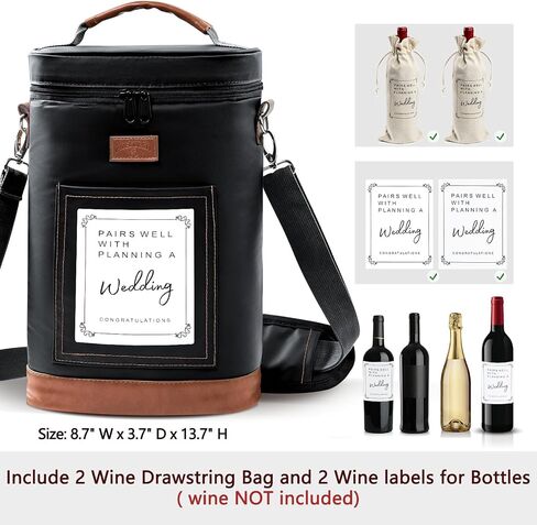 2 Bottle Wine Cooler Bags, Insulated Wine Bag with 2 Wine Drawstring Bag and 2 Engagement Wine Labels, Wine Carrier Bag,Wine Accessories for Wine Lovers, Engagement Gifts for Her, Wine Travel Bag in Saudi Arabia