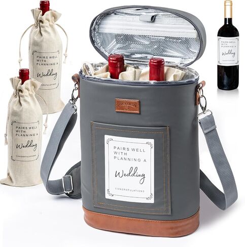 2 Bottle Wine Cooler Bags, Insulated Wine Bag with 2 Wine Drawstring Bag and 2 Engagement Wine Labels, Wine Carrier Bag,Wine Accessories for Wine Lovers, Engagement Gifts for Her, Wine Travel Bag in Saudi Arabia