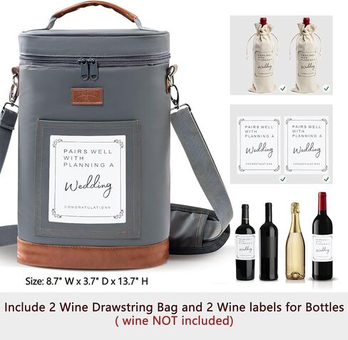 2 Bottle Wine Cooler Bags, Insulated Wine Bag with 2 Wine Drawstring Bag and 2 Engagement Wine Labels, Wine Carrier Bag,Wine Accessories for Wine Lovers, Engagement Gifts for Her, Wine Travel Bag in Saudi Arabia