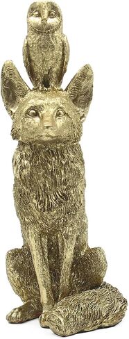 Lukitas Fox and Owl Statues Decor, Animal Group Sculptures, Creative Decoration for Living Room Office, Golden, Resin 11'' in Saudi Arabia
