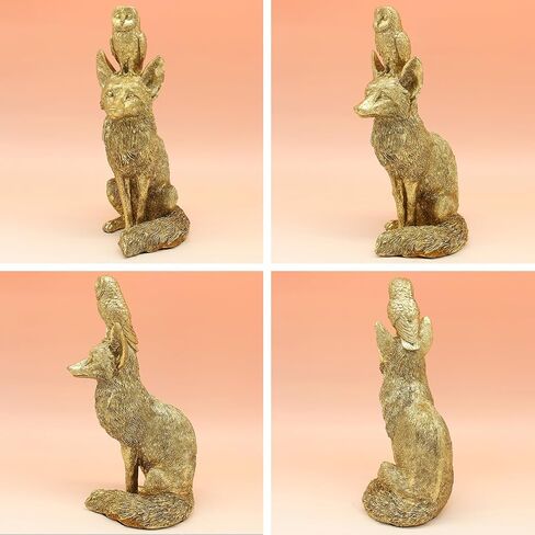 Lukitas Fox and Owl Statues Decor, Animal Group Sculptures, Creative Decoration for Living Room Office, Golden, Resin 11'' in Saudi Arabia