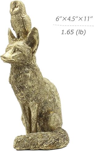 Lukitas Fox and Owl Statues Decor, Animal Group Sculptures, Creative Decoration for Living Room Office, Golden, Resin 11'' in Saudi Arabia