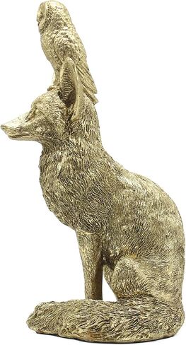 Lukitas Fox and Owl Statues Decor, Animal Group Sculptures, Creative Decoration for Living Room Office, Golden, Resin 11'' in Saudi Arabia
