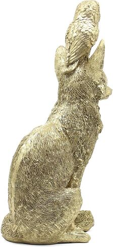 Lukitas Fox and Owl Statues Decor, Animal Group Sculptures, Creative Decoration for Living Room Office, Golden, Resin 11'' in Saudi Arabia