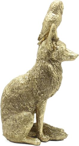 Lukitas Fox and Owl Statues Decor, Animal Group Sculptures, Creative Decoration for Living Room Office, Golden, Resin 11'' in Saudi Arabia