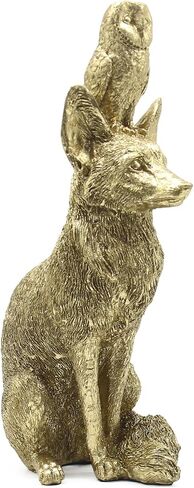 Lukitas Fox and Owl Statues Decor, Animal Group Sculptures, Creative Decoration for Living Room Office, Golden, Resin 11'' in Saudi Arabia