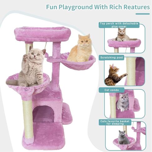 MIAO PAW Cat Tree Cat Tower for Indoor Cats,Cat Tree Two Hammocks with Scratching Post, Cat Tree for Large Medium Small Cat with Dangling Ball, Cat Tree Stand for Kittens, Cat Activity Tower,Grey in Kuwait