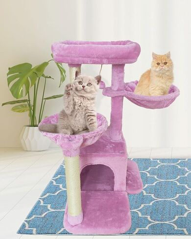 MIAO PAW Cat Tree Cat Tower for Indoor Cats,Cat Tree Two Hammocks with Scratching Post, Cat Tree for Large Medium Small Cat with Dangling Ball, Cat Tree Stand for Kittens, Cat Activity Tower,Grey in Kuwait