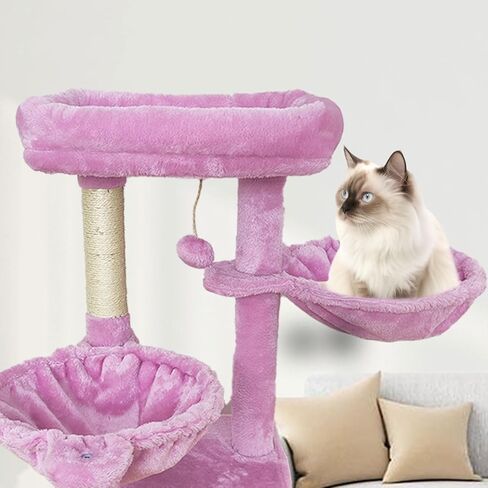 MIAO PAW Cat Tree Cat Tower for Indoor Cats,Cat Tree Two Hammocks with Scratching Post, Cat Tree for Large Medium Small Cat with Dangling Ball, Cat Tree Stand for Kittens, Cat Activity Tower,Grey in Kuwait