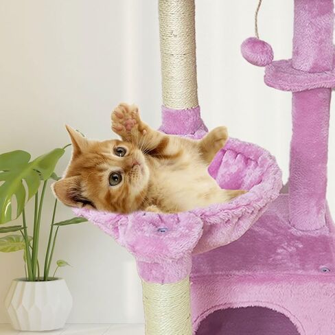 MIAO PAW Cat Tree Cat Tower for Indoor Cats,Cat Tree Two Hammocks with Scratching Post, Cat Tree for Large Medium Small Cat with Dangling Ball, Cat Tree Stand for Kittens, Cat Activity Tower,Grey in Kuwait
