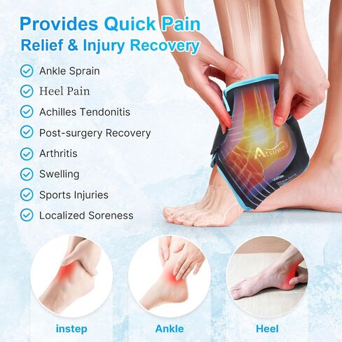 Atsuwell Ankle Ice Pack Wrap, Reusable Gel Ice Pack for Foot Ankle Heel, Cold Compress Therapy for Pain Relief, Injuries, Achilles Tendonitis, Swelling, Sprained Ankles and Heels - Purple in Kuwait