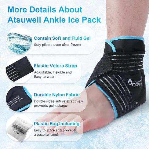 Atsuwell Ankle Ice Pack Wrap, Reusable Gel Ice Pack for Foot Ankle Heel, Cold Compress Therapy for Pain Relief, Injuries, Achilles Tendonitis, Swelling, Sprained Ankles and Heels - Purple in Kuwait