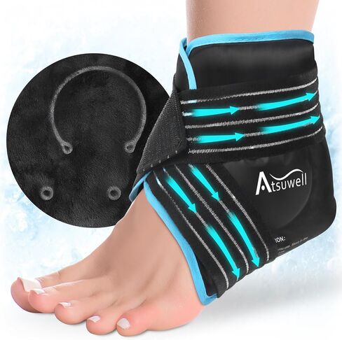 Atsuwell Ankle Ice Pack Wrap, Reusable Gel Ice Pack for Foot Ankle Heel, Cold Compress Therapy for Pain Relief, Injuries, Achilles Tendonitis, Swelling, Sprained Ankles and Heels - Purple in Kuwait