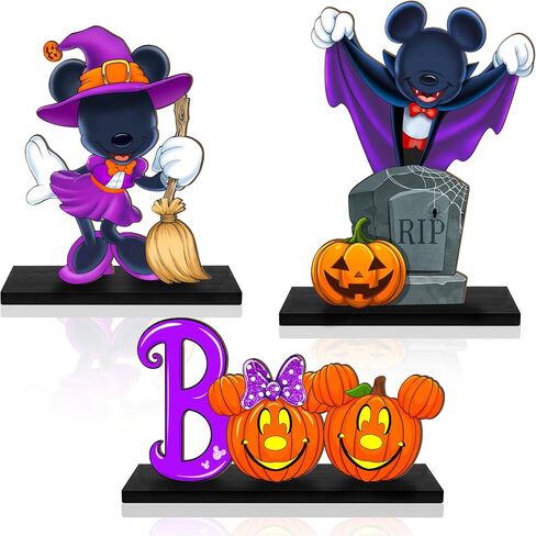 Halloween Spooky Mouse Shaped Table Sign Decor,3 Pcs Happy Halloween Boo Wooden Signs, Pumpkin Rustic Wood Centerpiece Tabletop Ornament for Home Tiered Tray Halloween Party Supplies Black in Saudi Arabia