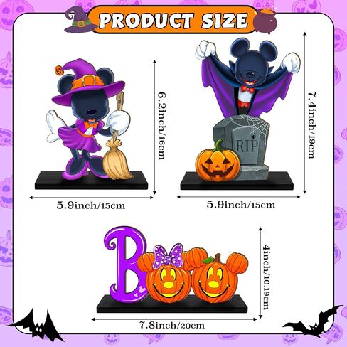 Halloween Spooky Mouse Shaped Table Sign Decor,3 Pcs Happy Halloween Boo Wooden Signs, Pumpkin Rustic Wood Centerpiece Tabletop Ornament for Home Tiered Tray Halloween Party Supplies Black in Saudi Arabia