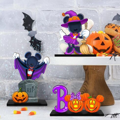 Halloween Spooky Mouse Shaped Table Sign Decor,3 Pcs Happy Halloween Boo Wooden Signs, Pumpkin Rustic Wood Centerpiece Tabletop Ornament for Home Tiered Tray Halloween Party Supplies Black in Saudi Arabia