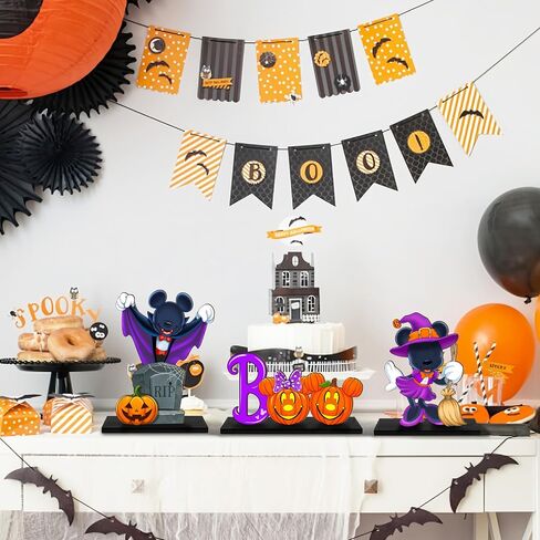 Halloween Spooky Mouse Shaped Table Sign Decor,3 Pcs Happy Halloween Boo Wooden Signs, Pumpkin Rustic Wood Centerpiece Tabletop Ornament for Home Tiered Tray Halloween Party Supplies Black in Saudi Arabia