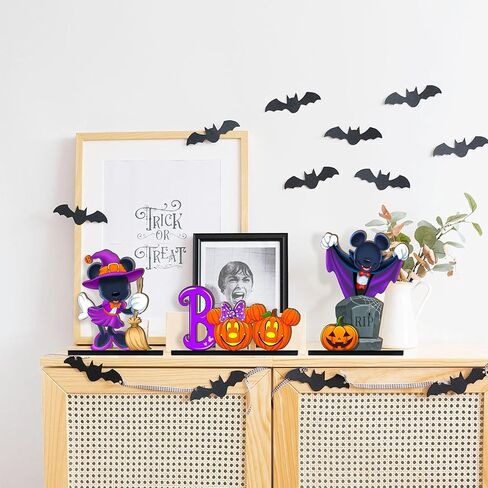 Halloween Spooky Mouse Shaped Table Sign Decor,3 Pcs Happy Halloween Boo Wooden Signs, Pumpkin Rustic Wood Centerpiece Tabletop Ornament for Home Tiered Tray Halloween Party Supplies Black in Saudi Arabia