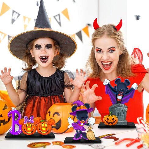 Halloween Spooky Mouse Shaped Table Sign Decor,3 Pcs Happy Halloween Boo Wooden Signs, Pumpkin Rustic Wood Centerpiece Tabletop Ornament for Home Tiered Tray Halloween Party Supplies Black in Saudi Arabia