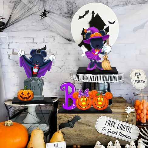 Halloween Spooky Mouse Shaped Table Sign Decor,3 Pcs Happy Halloween Boo Wooden Signs, Pumpkin Rustic Wood Centerpiece Tabletop Ornament for Home Tiered Tray Halloween Party Supplies Black in Saudi Arabia