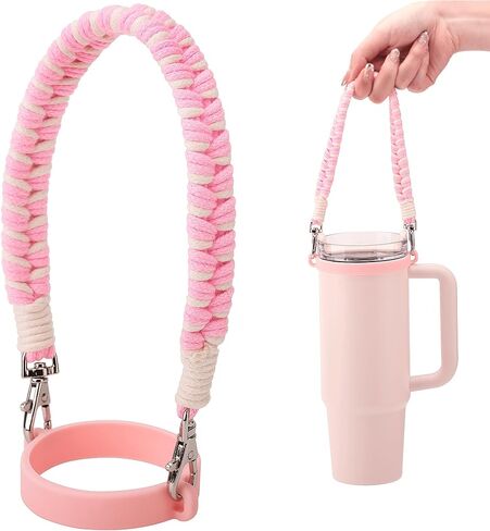 Water Bottle Handle, Hand-Woven Lanyards Silicone Water Bottle Sling, Carrier, Holder with Strap Compatible 8-40oz Stanley Cup Hydroflask Bottle Accessories in Kuwait
