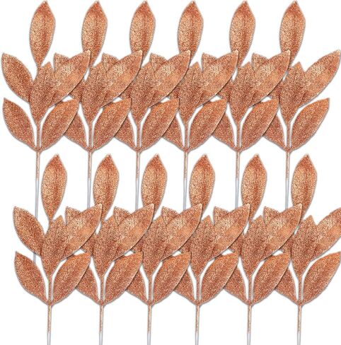 GREENTIME 12 Pack Artificial Silver Glitter Leaves 13" Fake Christmas Picks Decorative Glitter Sticks for Vase Christmas Tree DIY Wreath Crafts Fireplace Decor in Kuwait