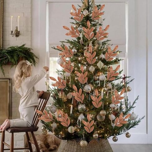 GREENTIME 12 Pack Artificial Silver Glitter Leaves 13" Fake Christmas Picks Decorative Glitter Sticks for Vase Christmas Tree DIY Wreath Crafts Fireplace Decor in Kuwait