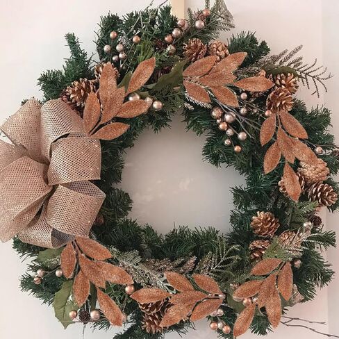 GREENTIME 12 Pack Artificial Silver Glitter Leaves 13" Fake Christmas Picks Decorative Glitter Sticks for Vase Christmas Tree DIY Wreath Crafts Fireplace Decor in Kuwait