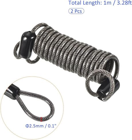 2 Pack Disc Lock Security Steel Cable - Plastic Coated Spring Reminder Wire Anti-Theft Rope, Apply to Outdoors Protection (2.5mmx1m, Transparent) in Kuwait