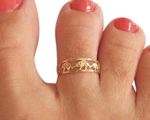 925 Sterling Silver Elephant Animal Toe Ring/Knuckle Ring - Adjustable Small Dainty Row of Elephants Ring | Handmade by MiYa Jewelry Creations in Saudi Arabia