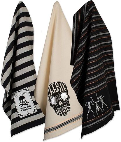 DII Happy Halloween Dishtowel Collection Embellished Cotton Kitchen Hand Towel Set, 18x28, Skeleton, 3 Count in Saudi Arabia