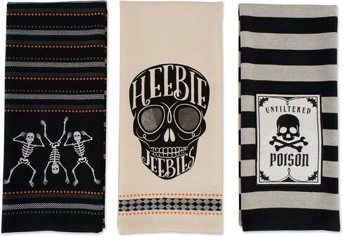 DII Happy Halloween Dishtowel Collection Embellished Cotton Kitchen Hand Towel Set, 18x28, Skeleton, 3 Count in Saudi Arabia