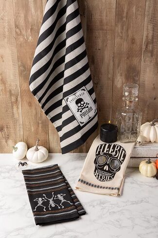 DII Happy Halloween Dishtowel Collection Embellished Cotton Kitchen Hand Towel Set, 18x28, Skeleton, 3 Count in Saudi Arabia